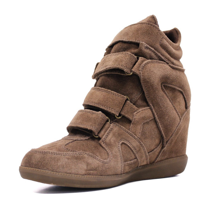 Botines Querol de mujer marrones de ante con cuña interior y velcros - Querol online