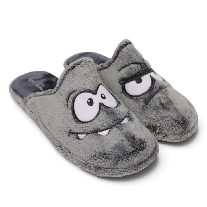Zapatillas casa Garzon de hombre grises de cuadros con pelo interior - Querol online