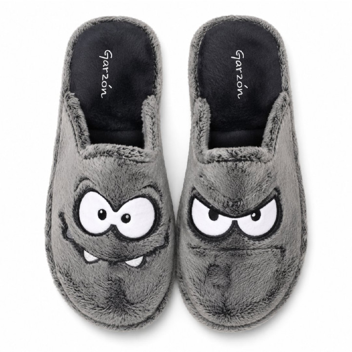 Zapatillas casa Garzon de hombre grises de cuadros con pelo interior - Querol online