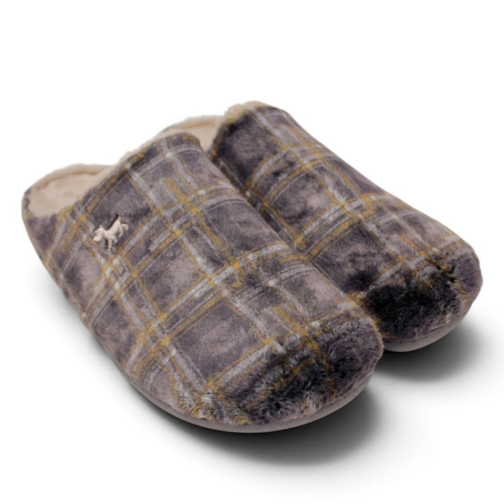 Zapatillas casa Garzon de hombre grises de pelo suave con monstruos divertidos - Querol online