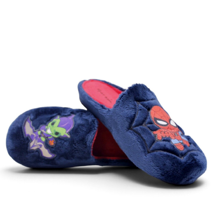 Zapatillas casa Garzon de niño azules de pelo con Spiderman y Duende Verde - Querol online