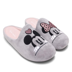 Zapatillas casa Garzon de mujer grises con Mickey y Minnie y detalles brillantes - Querol online
