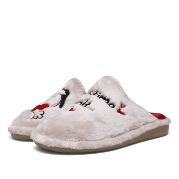 Zapatillas casa Garzon de mujer beige con Snoopy navideño y mensaje Christmas - Querol online