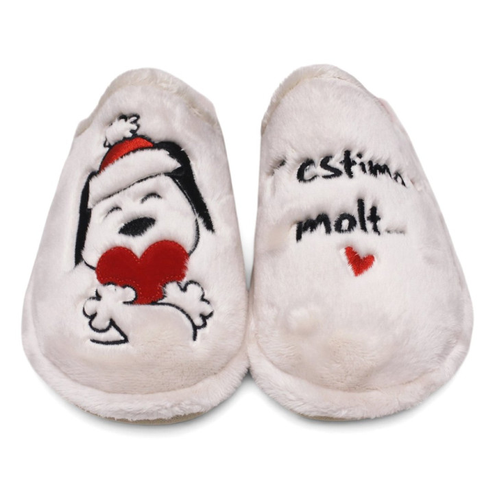 Sabatilles casa Garzon de dona beix amb Snoopy nadalenc i missatge Christmas - Querol online