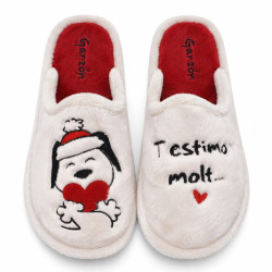 Zapatillas casa Garzon de mujer beige con Snoopy navideño y mensaje Christmas - Querol online
