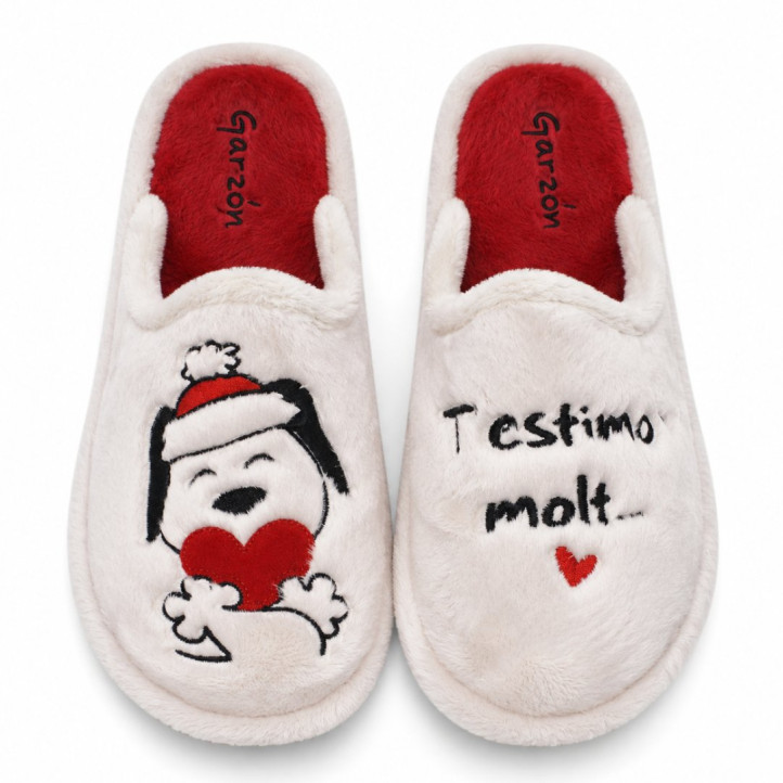 Sabatilles casa Garzon de dona beix amb Snoopy nadalenc i missatge Christmas - Querol online