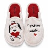 Zapatillas casa Garzon de mujer beige con Snoopy navideño y mensaje Christmas