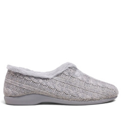 Zapatillas casa Garzon de mujer grises de punto trenzado con pelo interior - Querol online