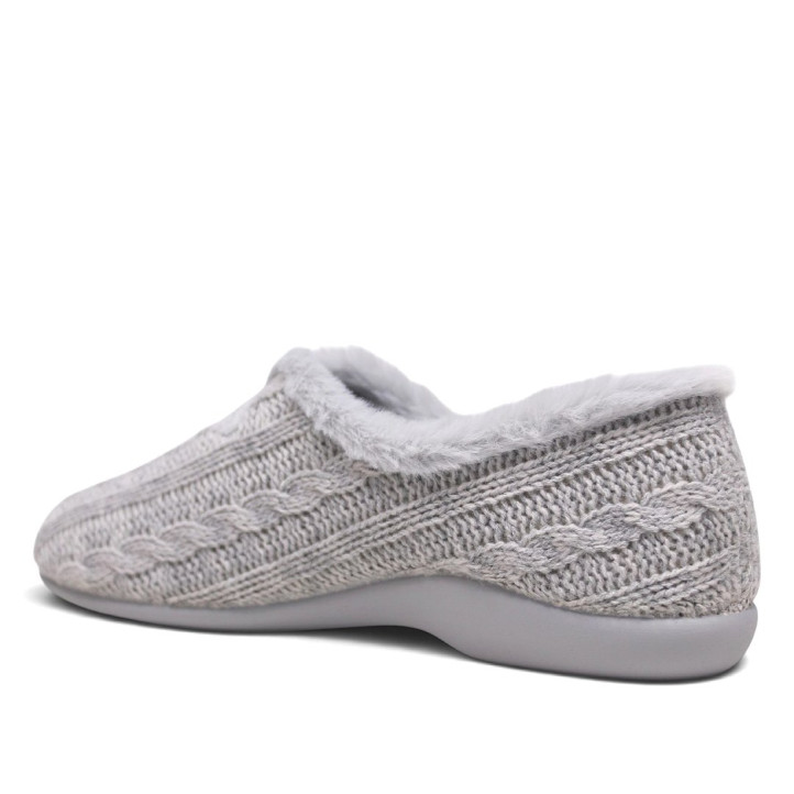 Zapatillas casa Garzon de mujer grises de punto trenzado con pelo interior - Querol online