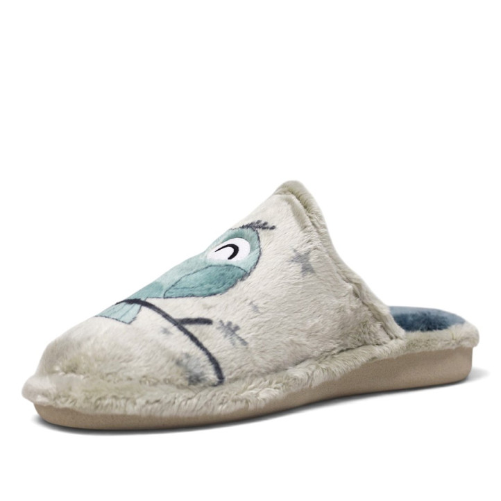 Zapatillas casa Garzon de mujer grises con búhos de colores y pelo suave - Querol online