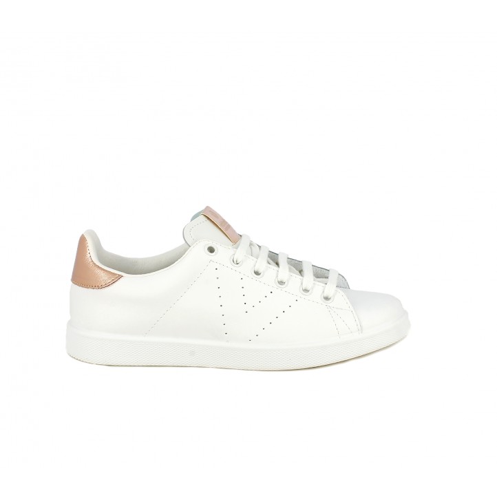 Zapatillas deportivas Victoria blancas de piel con detalles metalizados - Querol online