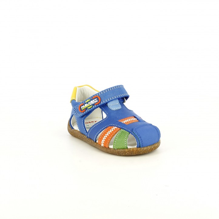 sandalias Pablosky cerradas azules, naranjas y verdes con velcro - Querol online