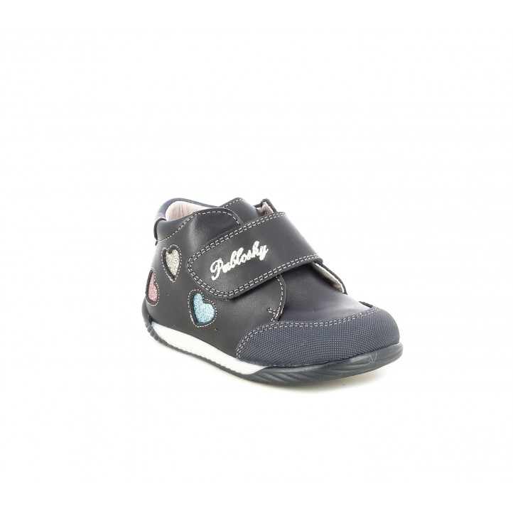 Botins Pablosky blau marí amb cors de purpurina i capdavantera reforçada - Querol online