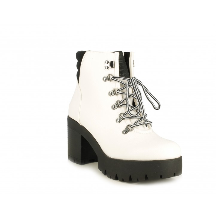 Zapatos tacón Owel blancas con suela negra y cordones - Querol online
