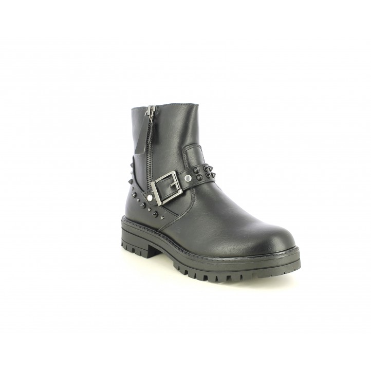 Botines QUETS! negros con dos cremalleras, hebilla y tachuelas - Querol online