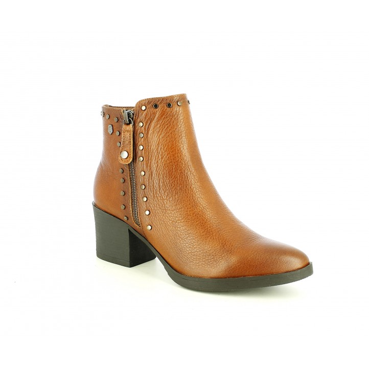 Botins de taló Carmela marrons de pell amb tatxes en els laterals - Querol online