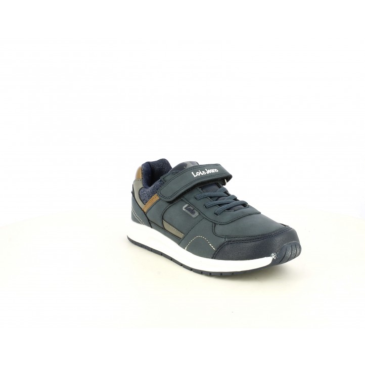Zapatillas deporte Lois azul marino con cordones y velcro - Querol online