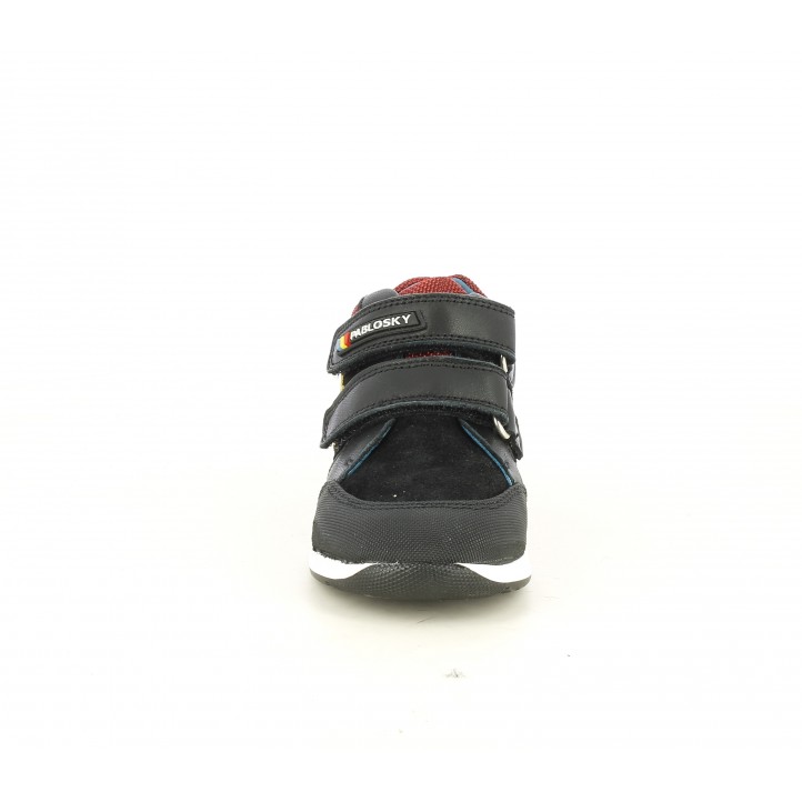 Botines Pablosky negros de piel con doble velcro y rayo en el lateral - Querol online