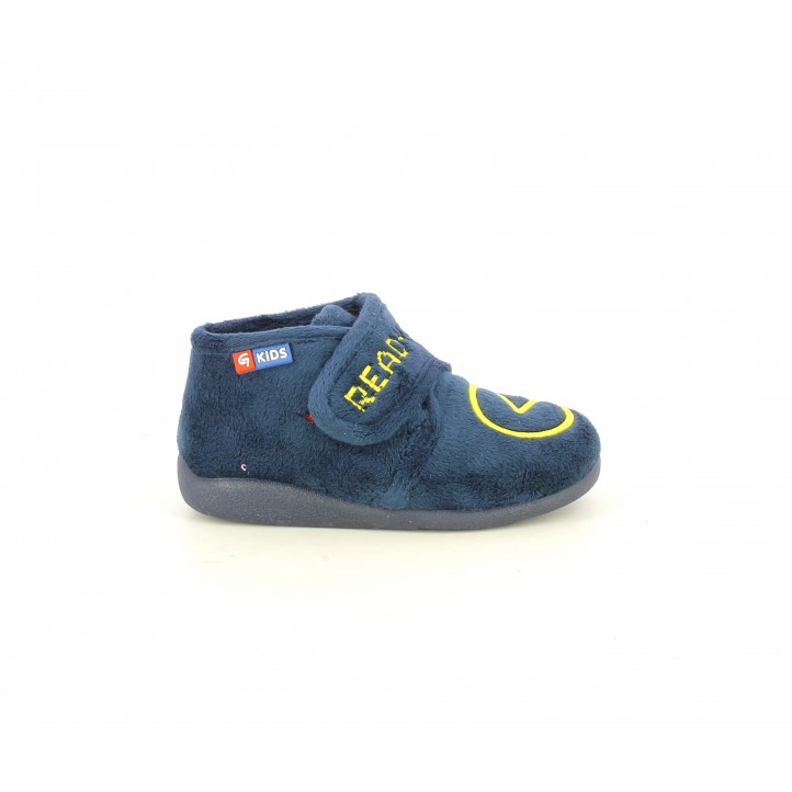 Zapatillas casa Garzon azules con detalles en amarillo y velcro - Querol online