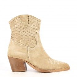 Botines tacón Redlove ante color beige con costuras i cremallera interior - Querol online