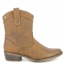 Botines Mustang marrones con bordado en la caña y puntera - Querol online