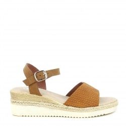 Sandalias cuña You Too marrón con media suela de esparto cierre con hebilla - Querol online