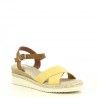 Sandalias cuña You Too amarilla y marrón con media suela de esparto tira con hebilla