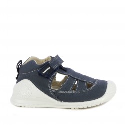 Sandalias abotinadas Biomecanics azul marino de algodón plantilla de piel extraíble - Querol online