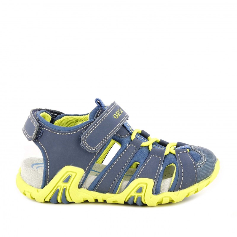 Sandalias Azul Y Amarillo Lima Con Velcro Y Elásticos, Puntera Reforzada Geox | Querolets Querol