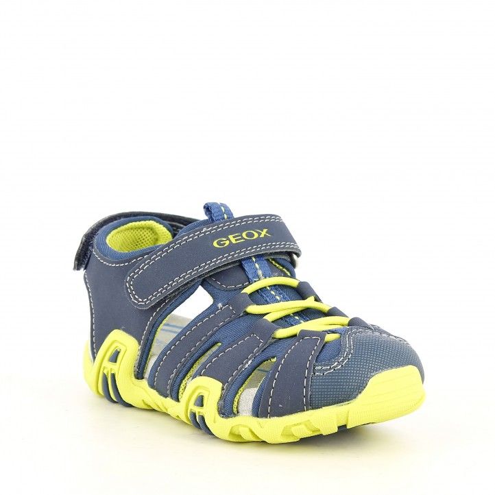sandàlies Geox blau i groc lima amb velcro i elàstics capdavantera reforçada - Querol online