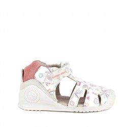 Sandàlies abotinades Biomecanics blanques amb estampats en tons roses plantilla de pell anti-bacteris - Querol online