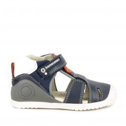 Sandàlies abotinades Biomecanics blau amb detall en taronja tanca amb velcro i elàstic - Querol online