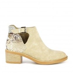 Botines tacón Maria Mare marrones combinado  cobra, hebilla y cierre con cremallera - Querol online