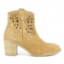 Botines tacón Redlove marrones de serraje  cierre con cremallera - Querol online