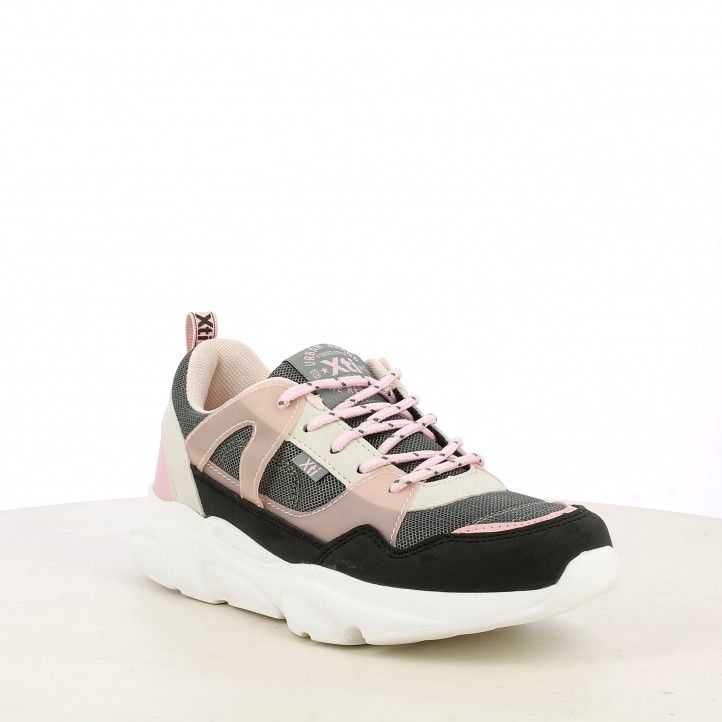 Zapatillas deporte XTI KIDS negras rosas y grises con cordones 57161 - Querol online