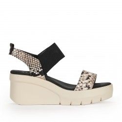 Sandalias cuña D'Angela con estampado serpiente y correa elàstica - Querol online