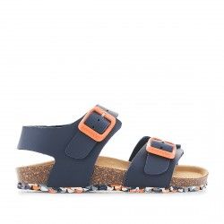 sandalias GARVALIN azules oscuro con hebilla naranja - Querol online