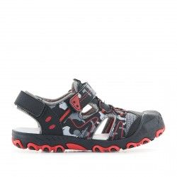 sandalias QUETS! negras con detalles militares y acabados en rojo - Querol online