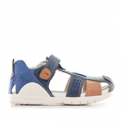 Sandalias abotinadas Biomecanics azules y detalles en cuero - Querol online