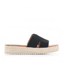 Sandalias plataformas Redlove de color negras y suela de esparto - Querol online