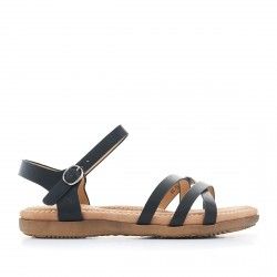 Sandalias planas You Too negras y cogidas al tobillo - Querol online