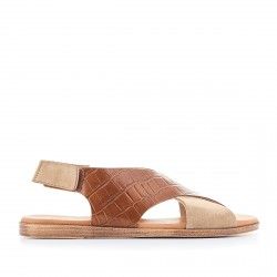 Sandàlies planes Redlove marrons amb tires amples i animal print - Querol online