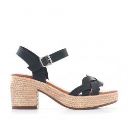 Sandalias tacón You Too negras con tira trenzada - Querol online