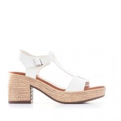 Sandalias tacón You Too blancas con tira frontal - Querol online