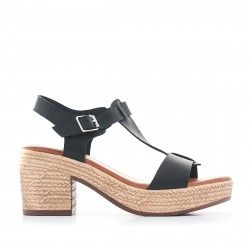 Sandalias tacón You Too negras con tira frontal - Querol online