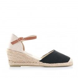 Sandalias cuña You Too de esparto y puntera negra - Querol online