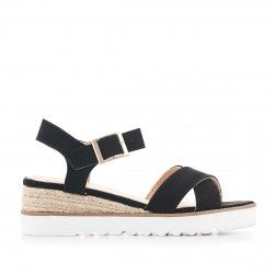 Sandalias cuña Owel negras con suelo de dos estilos - Querol online
