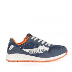 Zapatillas deporte Lois azules con cordones en blanco y detalles en naranja - Querol online