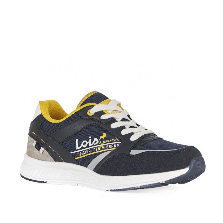 Zapatillas deporte Lois azules con cordones en blanco y detalles en amarillo - Querol online