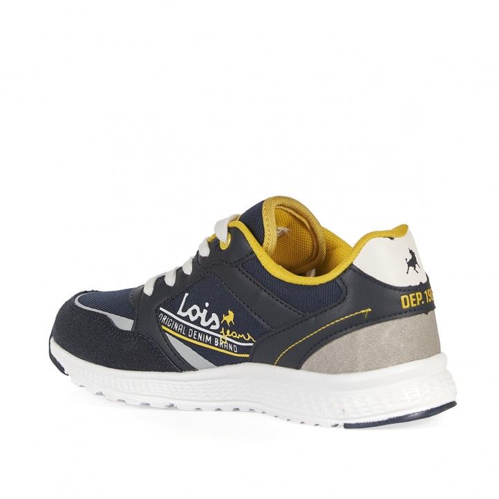Zapatillas deporte Lois azules con cordones en blanco y detalles en amarillo - Querol online